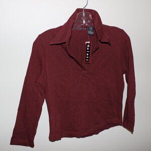 FREE*❤️never worn Gelati Burgundy Rust Long Sleeve Ladies Stretch Polo Top Shirt